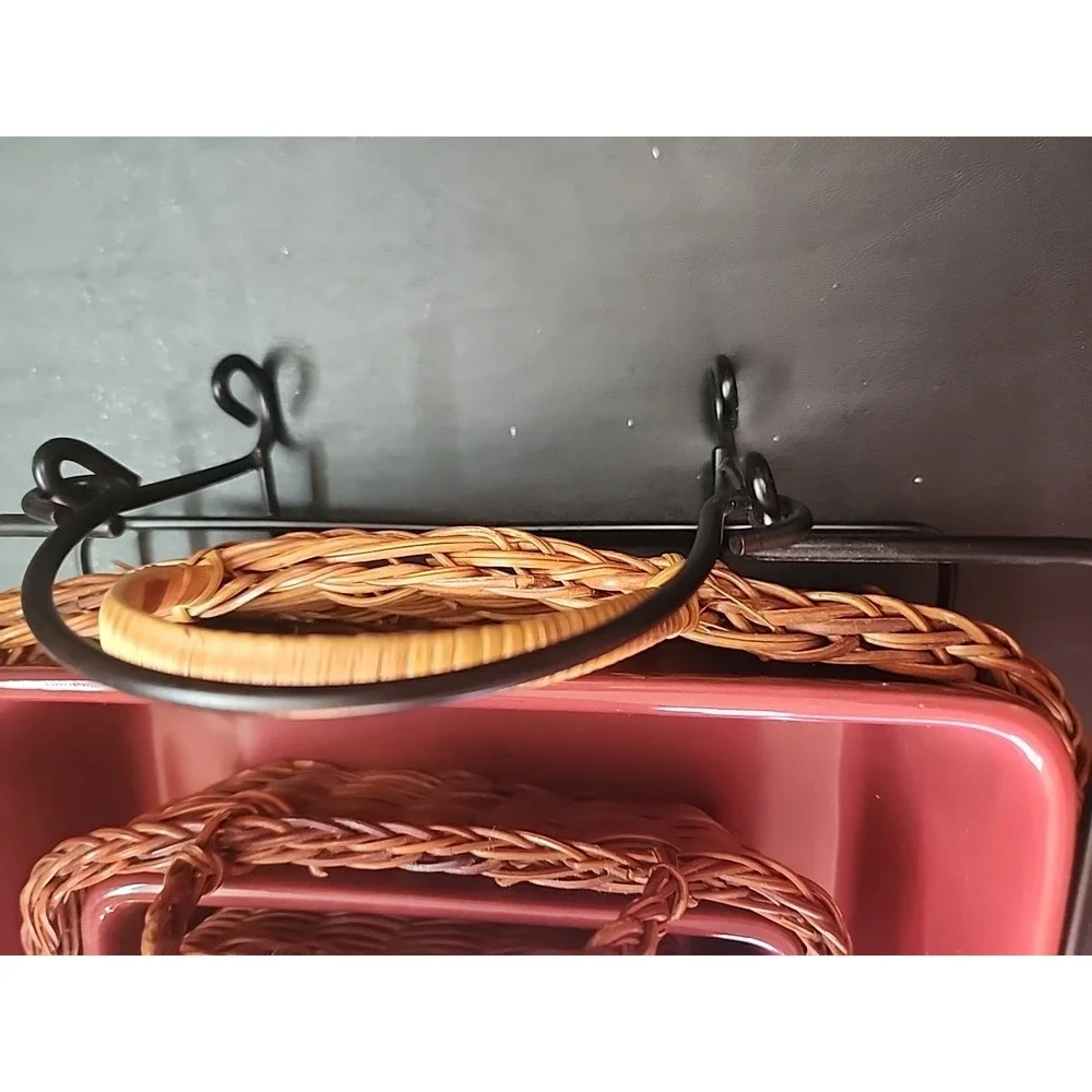 New Temptations RED Stone Casserole Bakeware Dish Set w/Handled Baskets